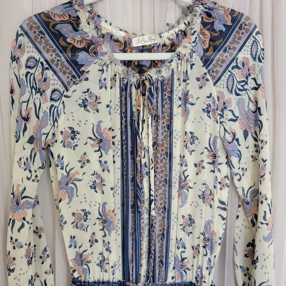 Loveshackfancy Popover Printed Silk Mini Dress Navy Blue Combo XS - Picture 8 of 16